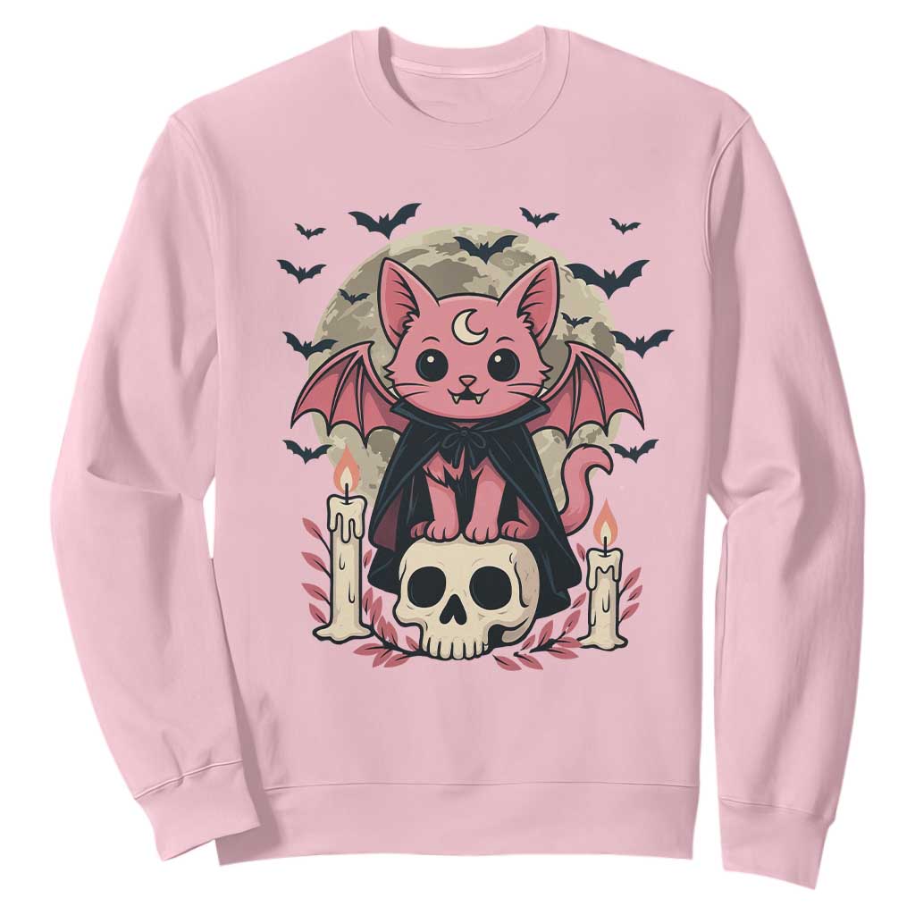 Cute Pastel Goth Vampire Cat Sweatshirt Funny Gothic Halloween Art TS12 Light Pink Print Your Wear