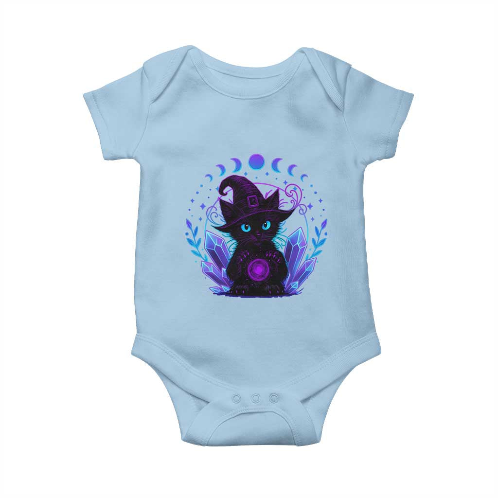 Witchy Black Cat Baby Onesie Funny Spellcasting Pastel Goth Aesthetic TS12 Light Blue Print Your Wear
