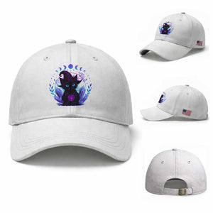 Witchy Black Cat Baseball Cap Funny Spellcasting Pastel Goth Aesthetic TS12 Baseball Cap Universal Fit White Print Your Wear
