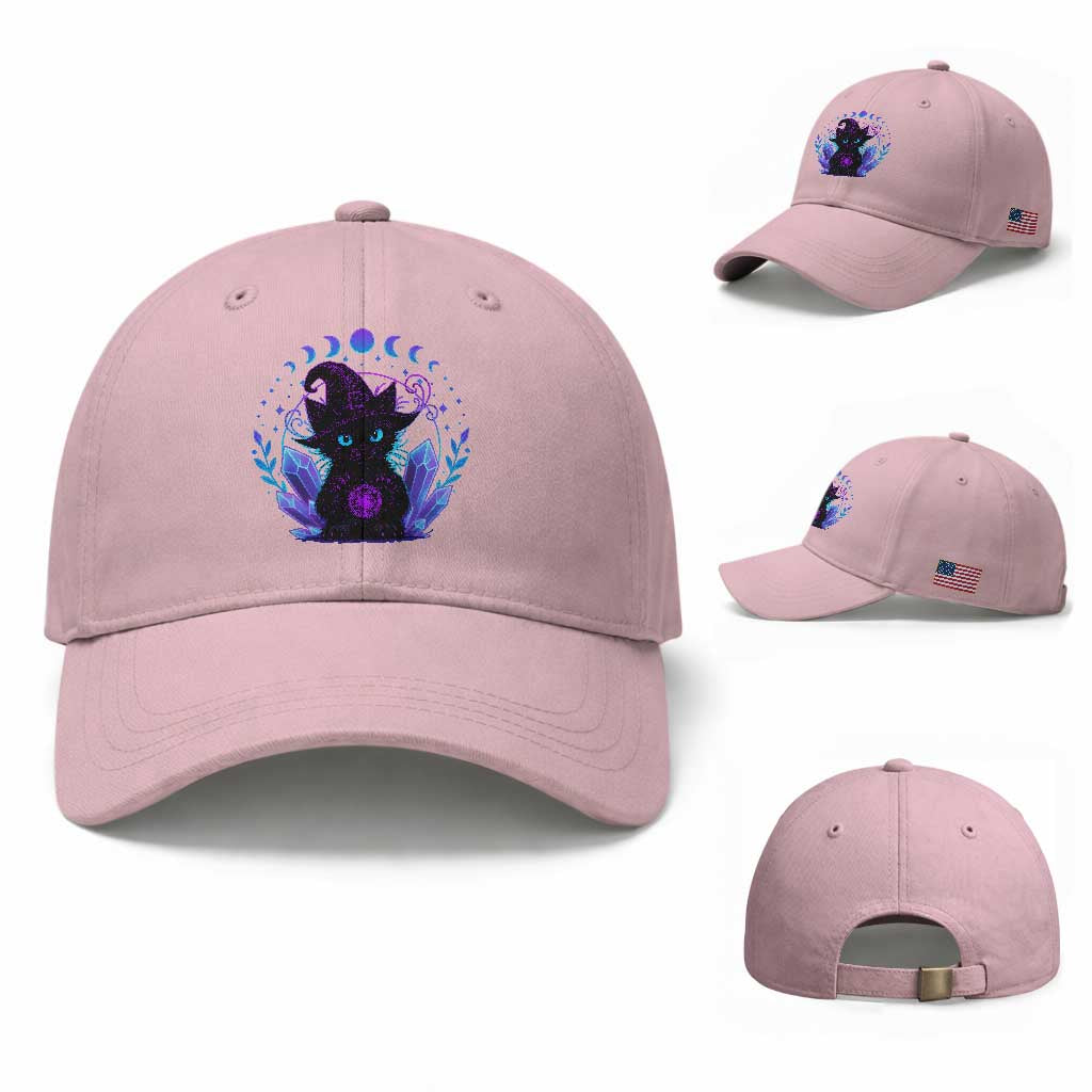 Witchy Black Cat Baseball Cap Funny Spellcasting Pastel Goth Aesthetic TS12 Baseball Cap Universal Fit Light Pink Print Your Wear
