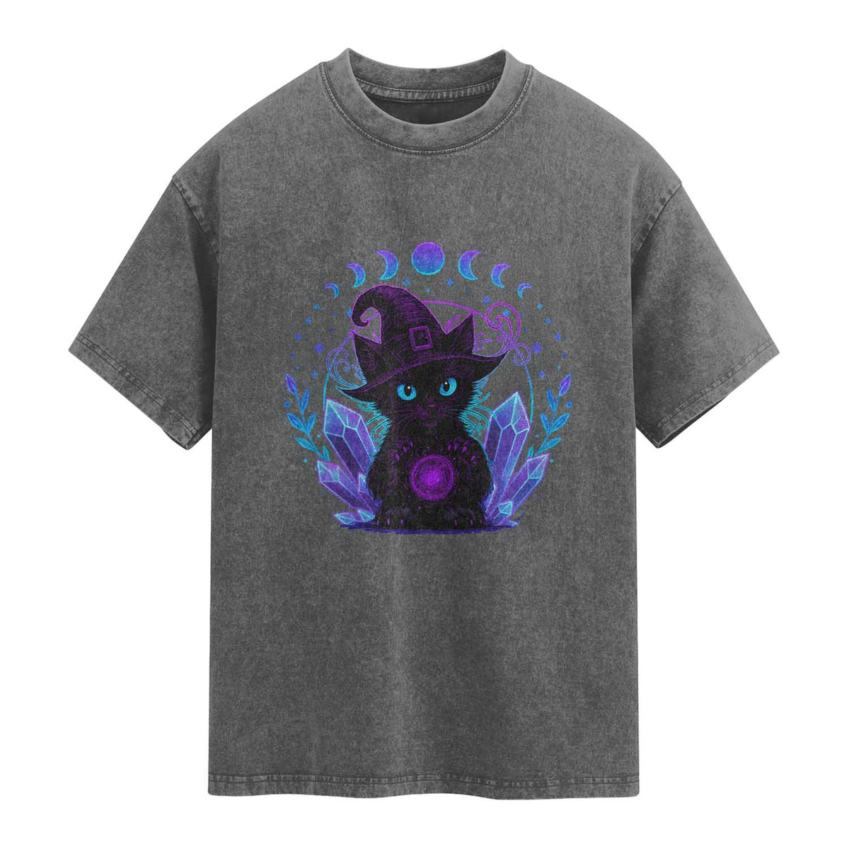 Witchy Black Cat Washed Cotton T-Shirt Funny Spellcasting Pastel Goth Aesthetic