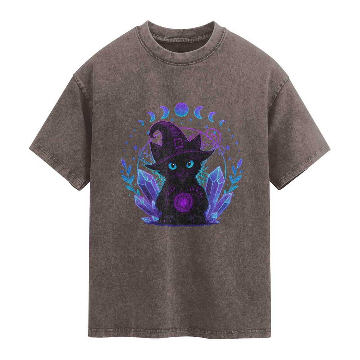 Witchy Black Cat Washed Cotton T-Shirt Funny Spellcasting Pastel Goth Aesthetic
