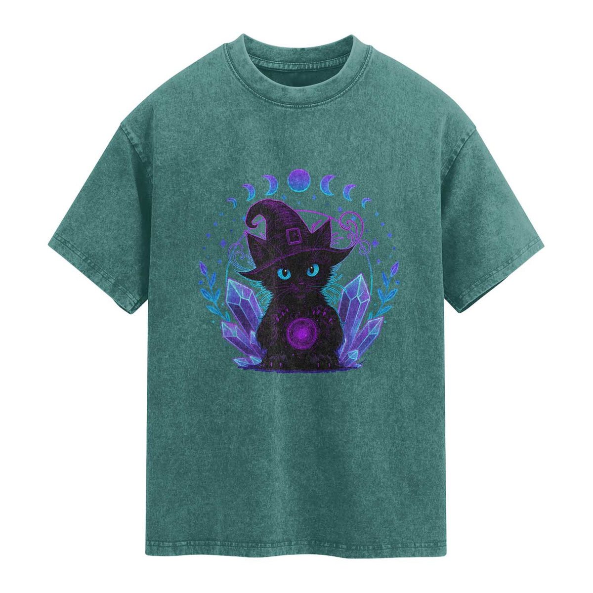 Witchy Black Cat Washed Cotton T-Shirt Funny Spellcasting Pastel Goth Aesthetic
