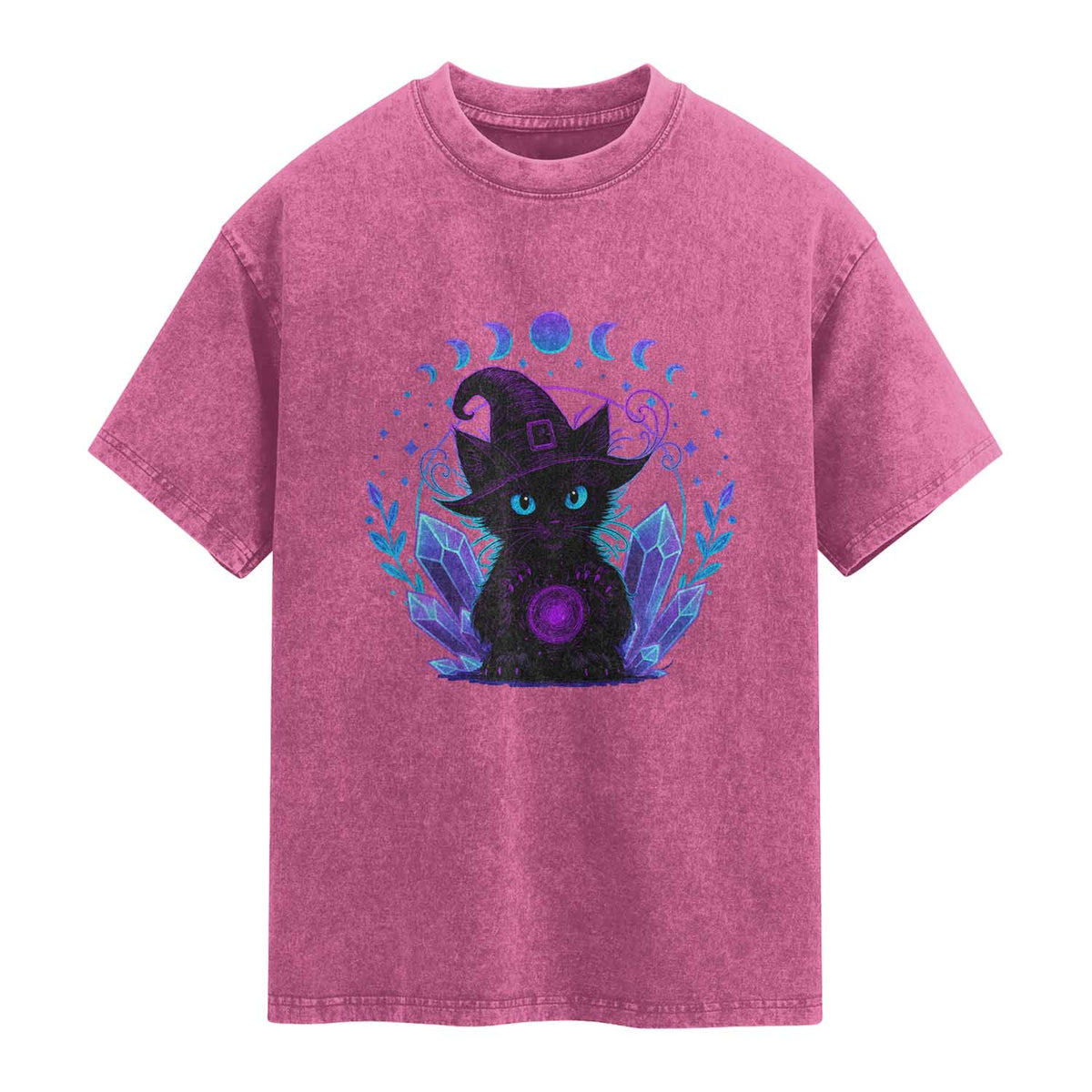 Witchy Black Cat Washed Cotton T-Shirt Funny Spellcasting Pastel Goth Aesthetic