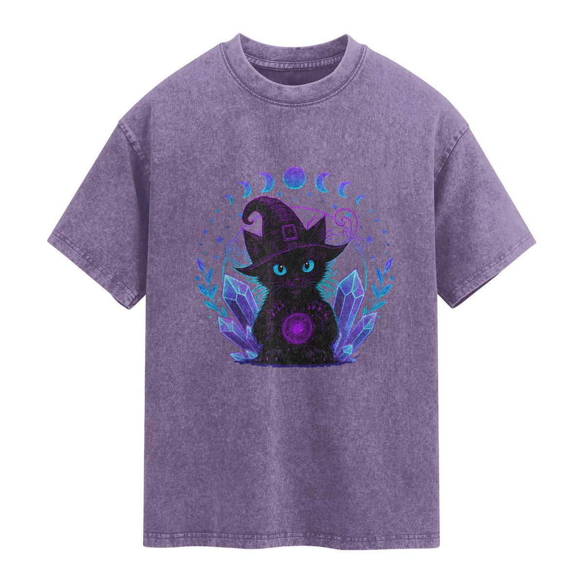 Witchy Black Cat Washed Cotton T-Shirt Funny Spellcasting Pastel Goth Aesthetic
