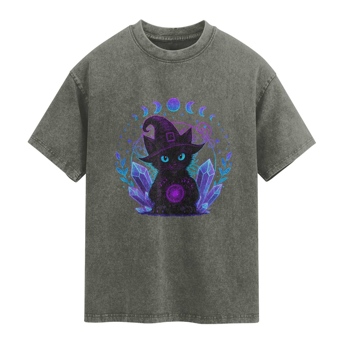 Witchy Black Cat Washed Cotton T-Shirt Funny Spellcasting Pastel Goth Aesthetic