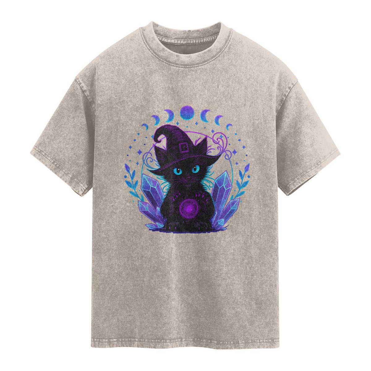 Witchy Black Cat Washed Cotton T-Shirt Funny Spellcasting Pastel Goth Aesthetic