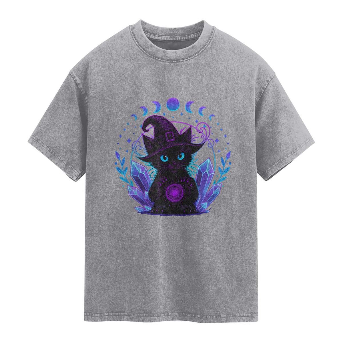 Witchy Black Cat Washed Cotton T-Shirt Funny Spellcasting Pastel Goth Aesthetic