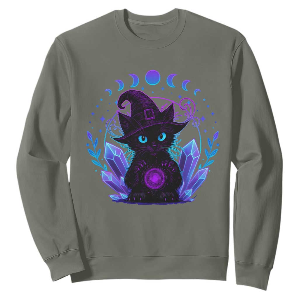 Witchy Black Cat Sweatshirt Funny Spellcasting Pastel Goth Aesthetic TS12 Military Green Print Your Wear