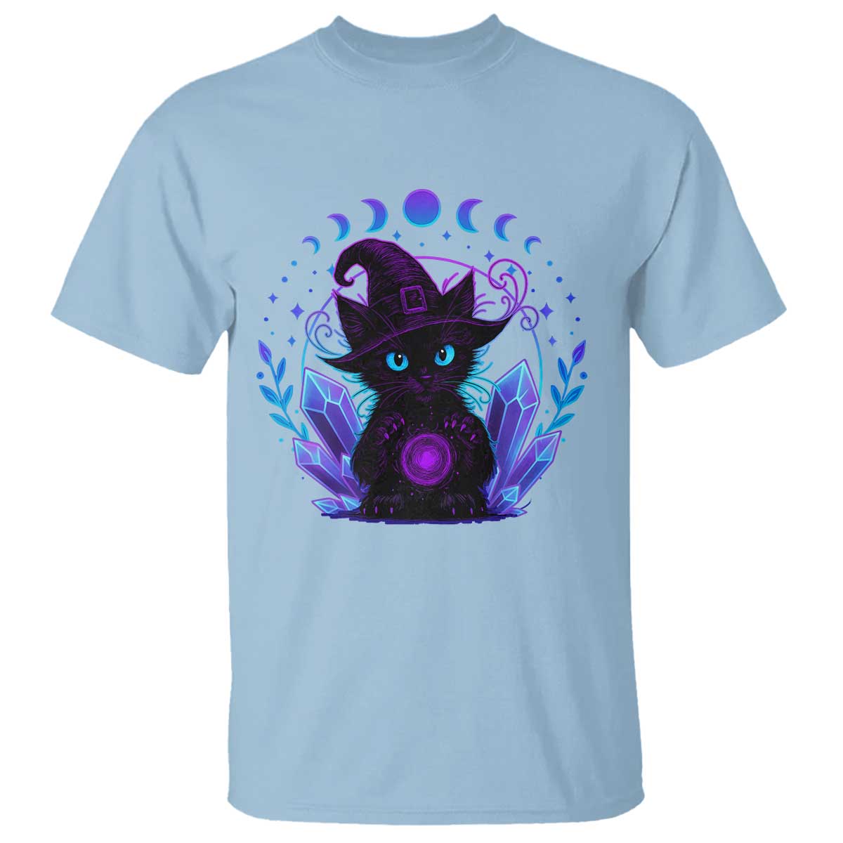 Witchy Black Cat T Shirt Funny Spellcasting Pastel Goth Aesthetic TS12 Light Blue Print Your Wear