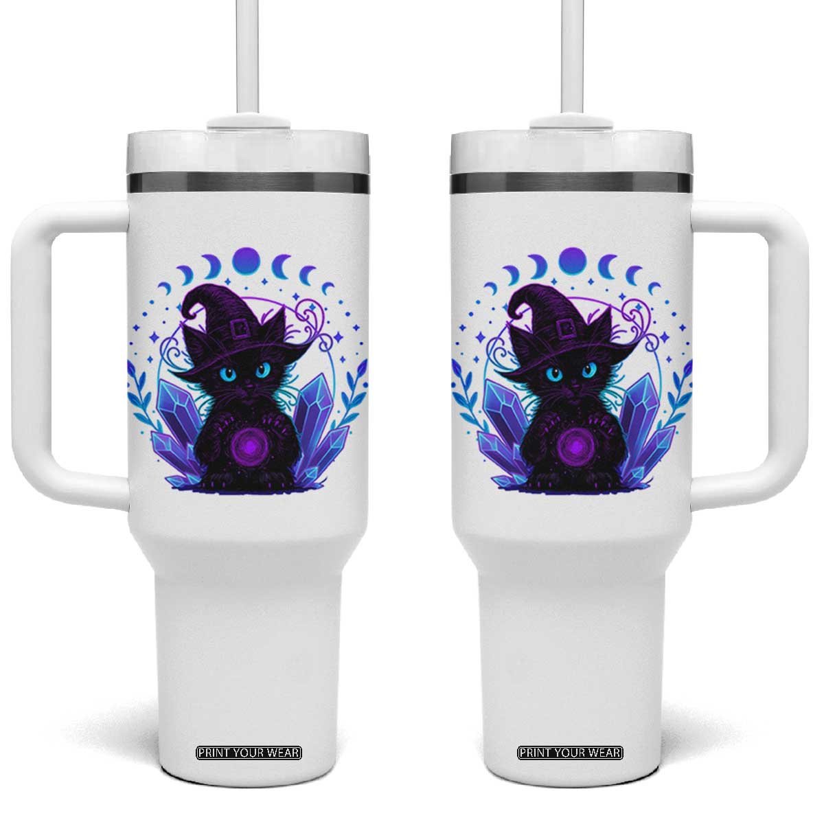 Witchy Black Cat Tumbler With Handle Funny Spellcasting Pastel Goth Aesthetic TS12 One Size: 40 oz White Print Your Wear