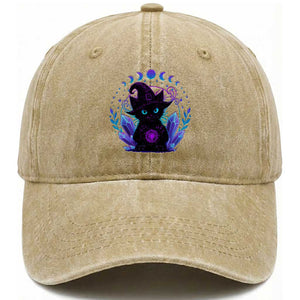 Witchy Black Cat Washed Cotton Baseball Cap Funny Spellcasting Pastel Goth Aesthetic TS12 Print Your Wear