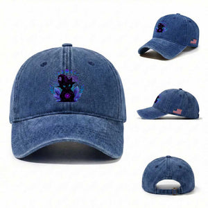 Witchy Black Cat Washed Cotton Baseball Cap Funny Spellcasting Pastel Goth Aesthetic TS12 Washed Cap Universal Fit Royal Blue Print Your Wear