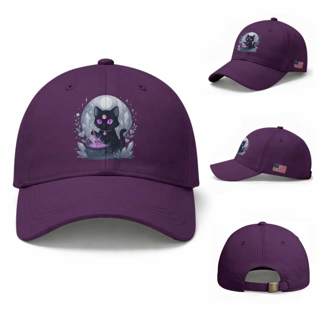 Witchy Black Cat Baseball Cap Brewing Magic Funny Pastel Goth Art TS12 Baseball Cap Universal Fit Purple Print Your Wear