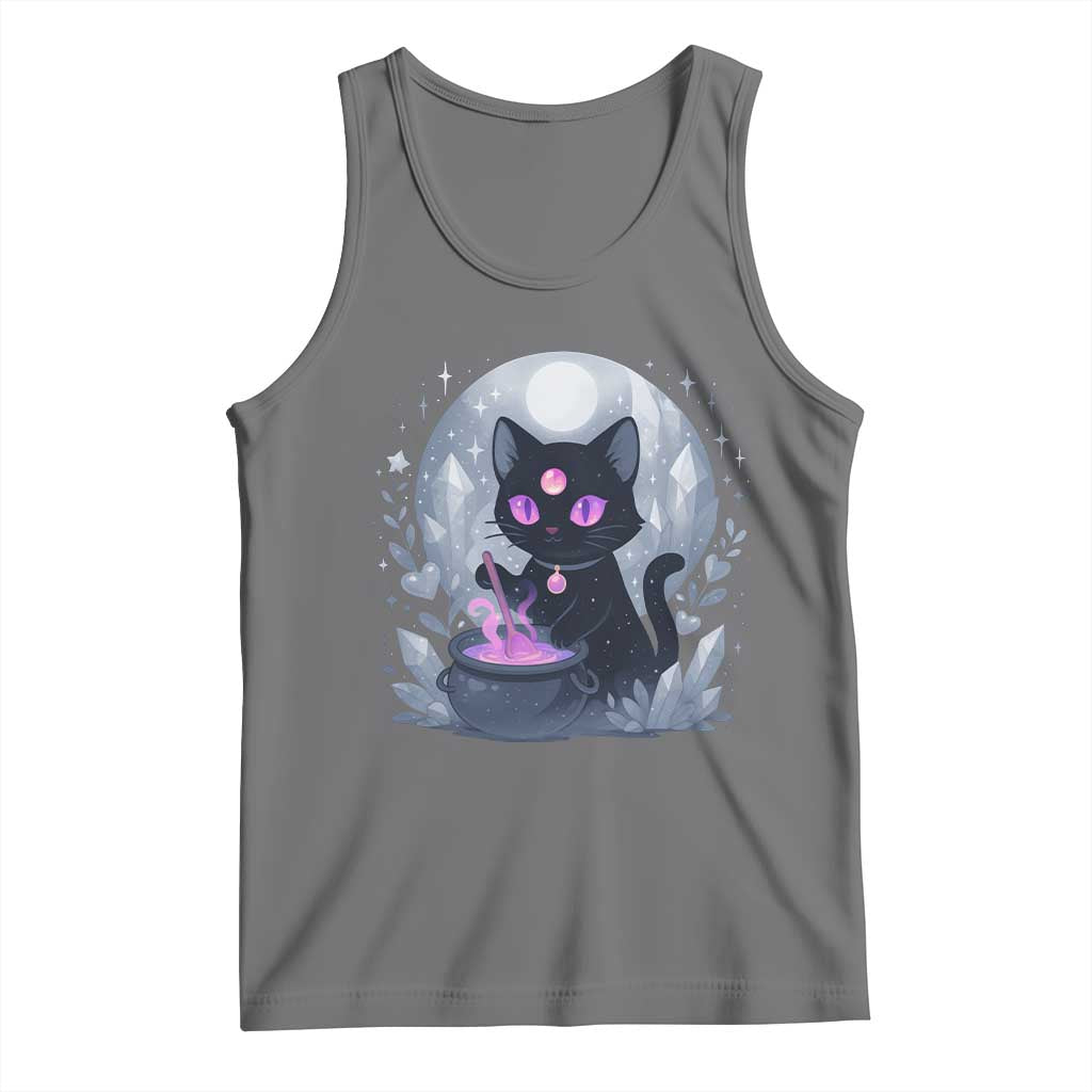 Witchy Black Cat Tank Top Brewing Magic Funny Pastel Goth Art TS12 Black Heather Print Your Wear