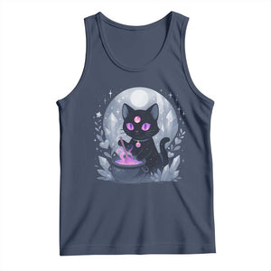Witchy Black Cat Tank Top Brewing Magic Funny Pastel Goth Art TS12 Navy Print Your Wear