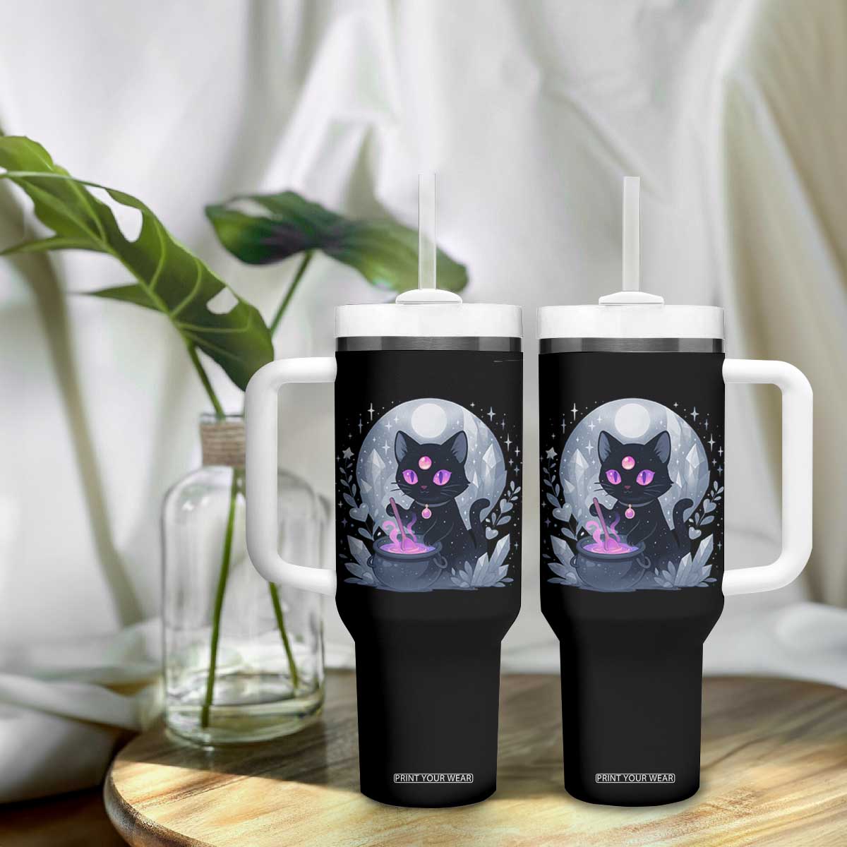 Witchy Black Cat Tumbler With Handle Brewing Magic Funny Pastel Goth Art TS12 Print Your Wear