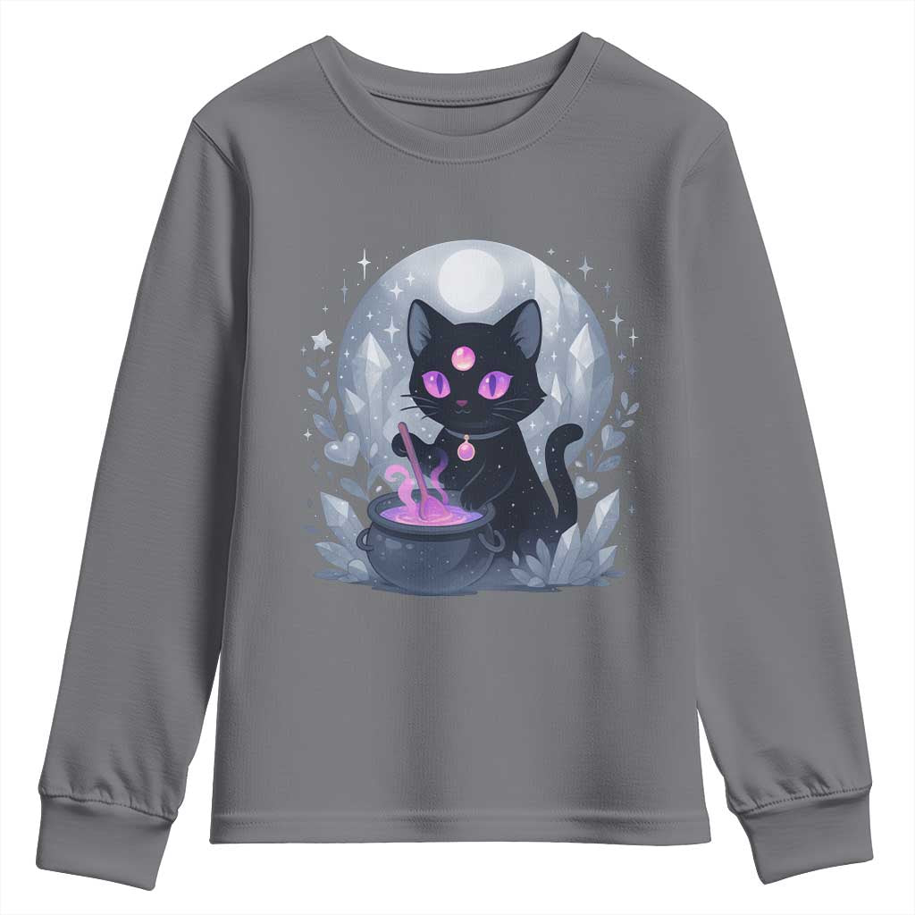 Witchy Black Cat Youth Sweatshirt Brewing Magic Funny Pastel Goth Art TS12 Charcoal Print Your Wear