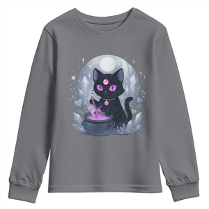 Witchy Black Cat Youth Sweatshirt Brewing Magic Funny Pastel Goth Art TS12 Charcoal Print Your Wear