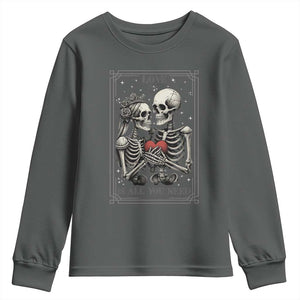 Love Is All You Need Youth Sweatshirt Skeleton Lovers Funny Halloween Tarot TS12 Dark Heather Print Your Wear
