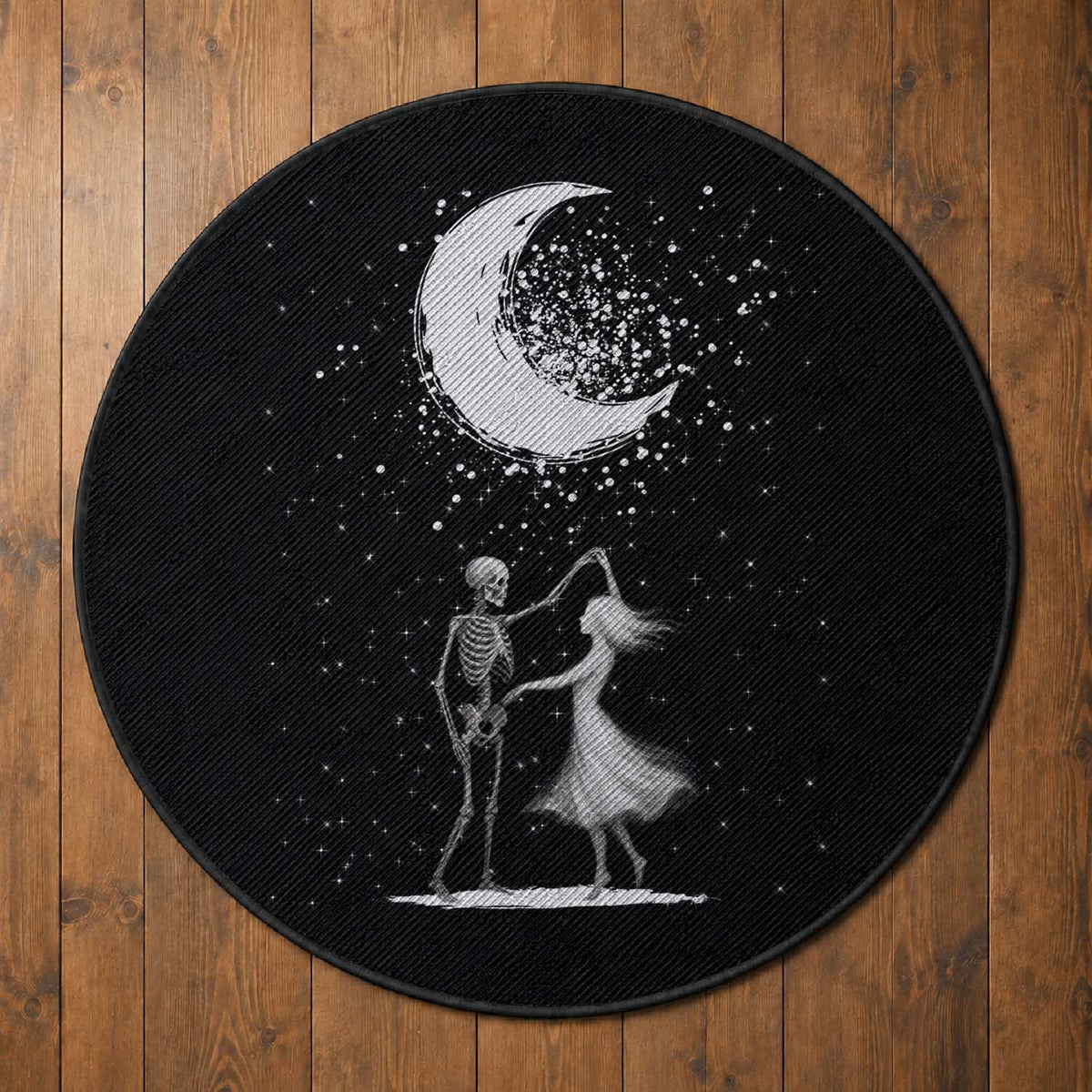Skeleton Lover Dancing Under The Moon Dark Romantic Art Round Rug
