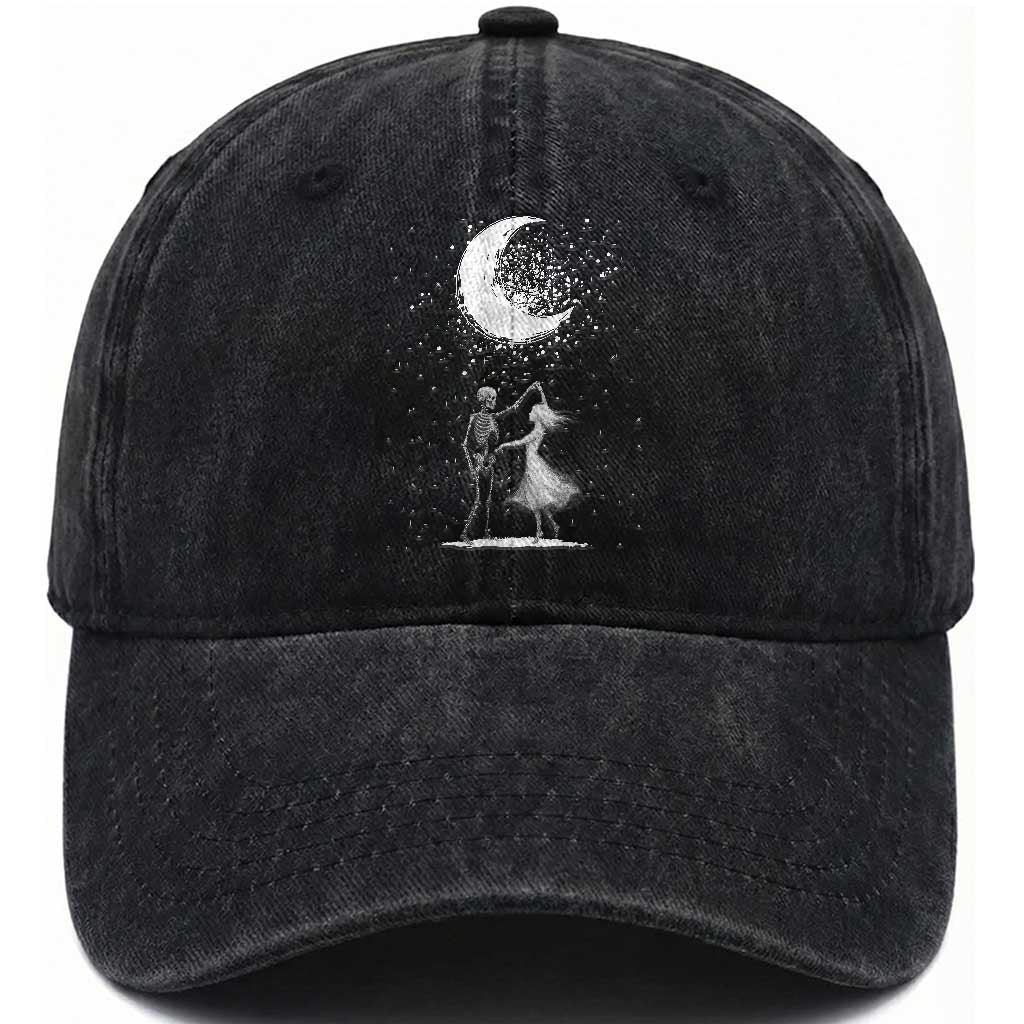Skeleton Lover Dancing Under The Moon Dark Romantic Art Washed Cotton Baseball Cap TS12 Print Your Wear