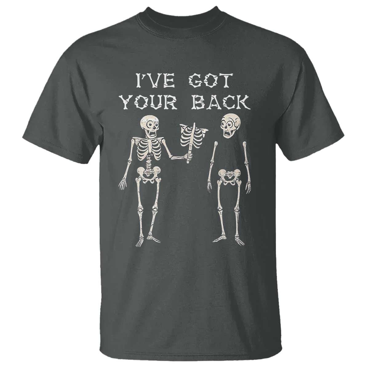Funny Skeleton T Shirt I Have Got Your Back Bone Pun TS12 Dark Heather Print Your Wear