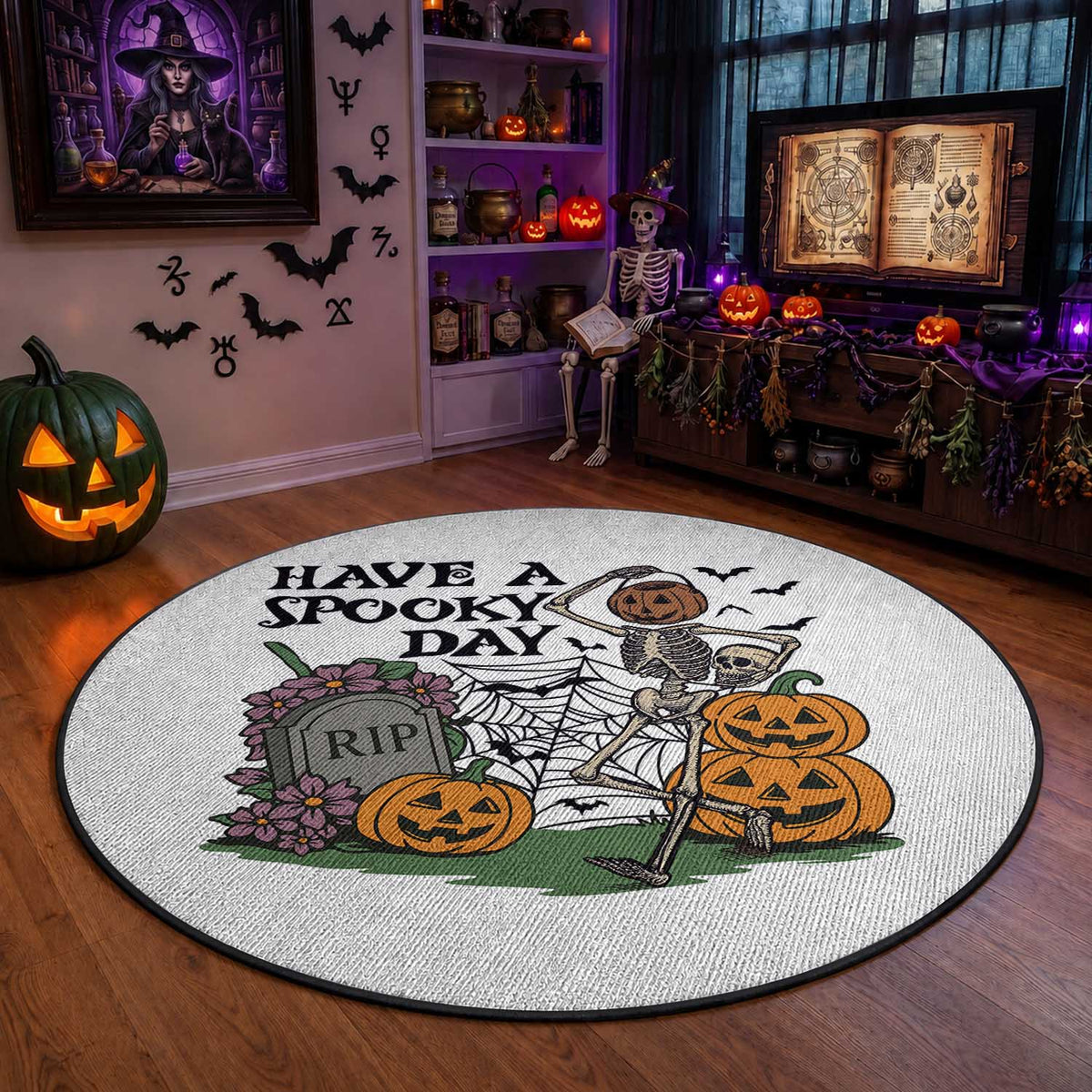Funny Halloween Skeleton Round Rug Have A Spooky Day