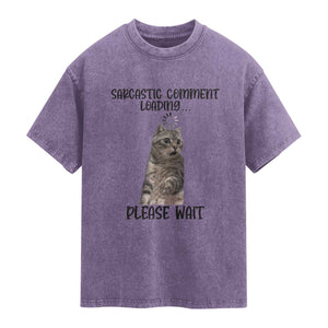 Funny Cat Meme Sarcastic Washed Cotton T-Shirt Sarcastic Comment Loading