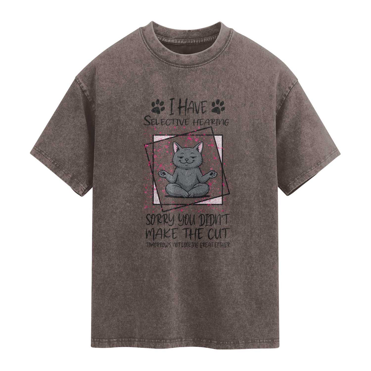 Funny Cat Washed Cotton T-Shirt I Have Selective Hearing