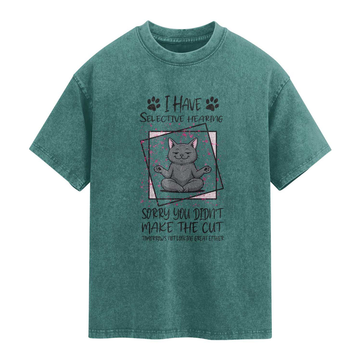 Funny Cat Washed Cotton T-Shirt I Have Selective Hearing