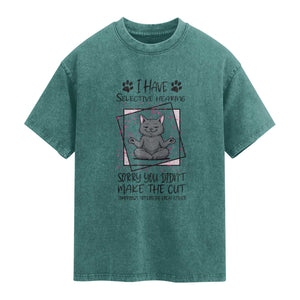 Funny Cat Washed Cotton T-Shirt I Have Selective Hearing