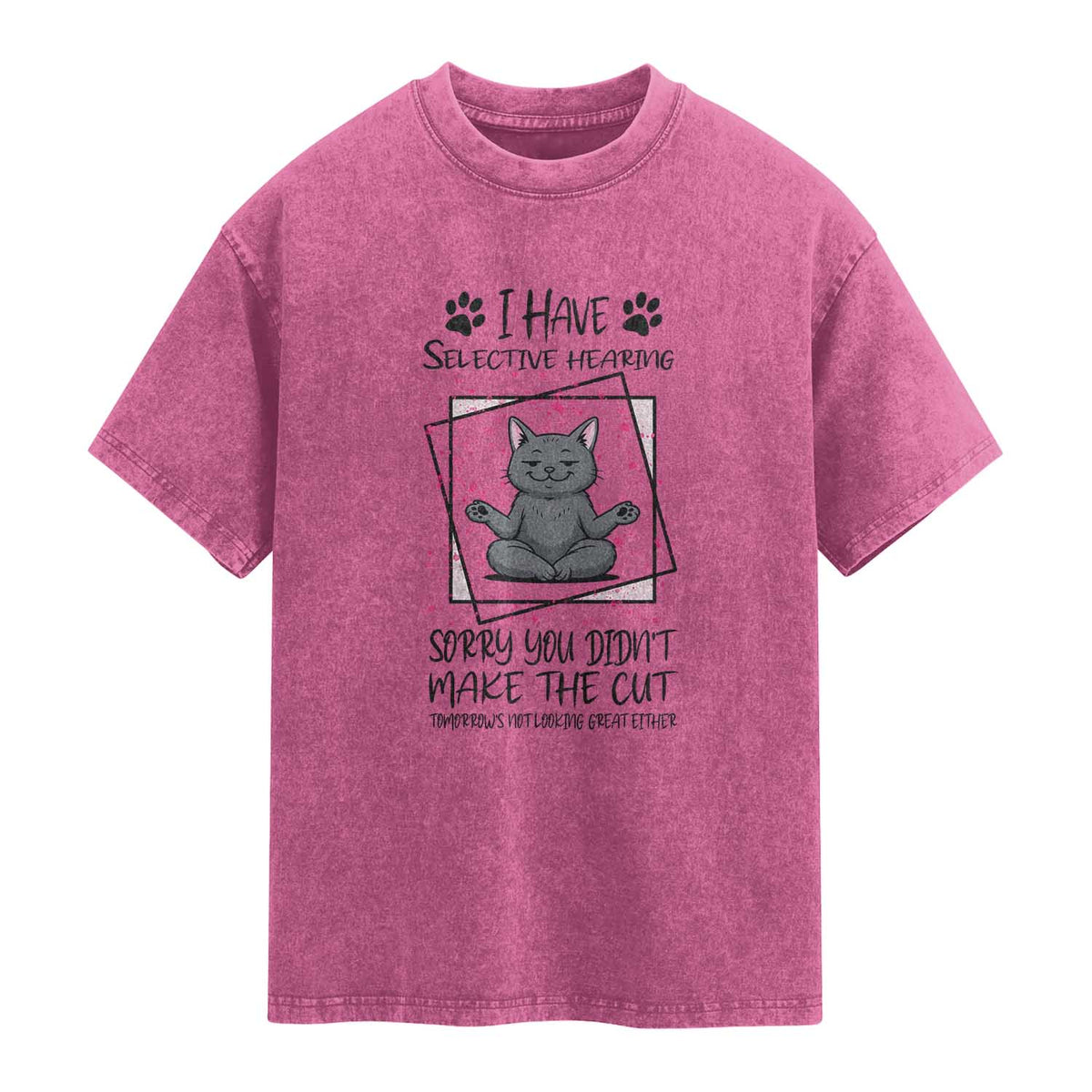 Funny Cat Washed Cotton T-Shirt I Have Selective Hearing