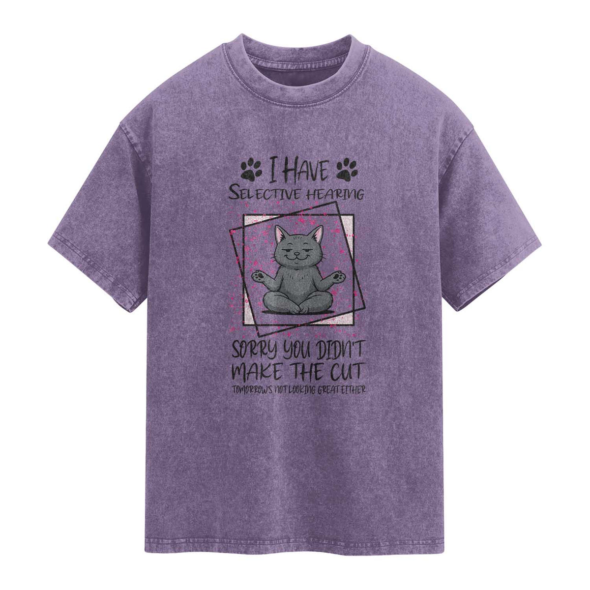 Funny Cat Washed Cotton T-Shirt I Have Selective Hearing