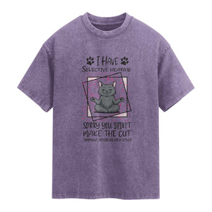 Funny Cat Washed Cotton T-Shirt I Have Selective Hearing