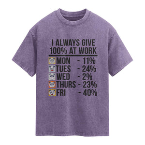 I Always Give 100% At Work Washed Cotton T-Shirt Funny Panda Office Mood