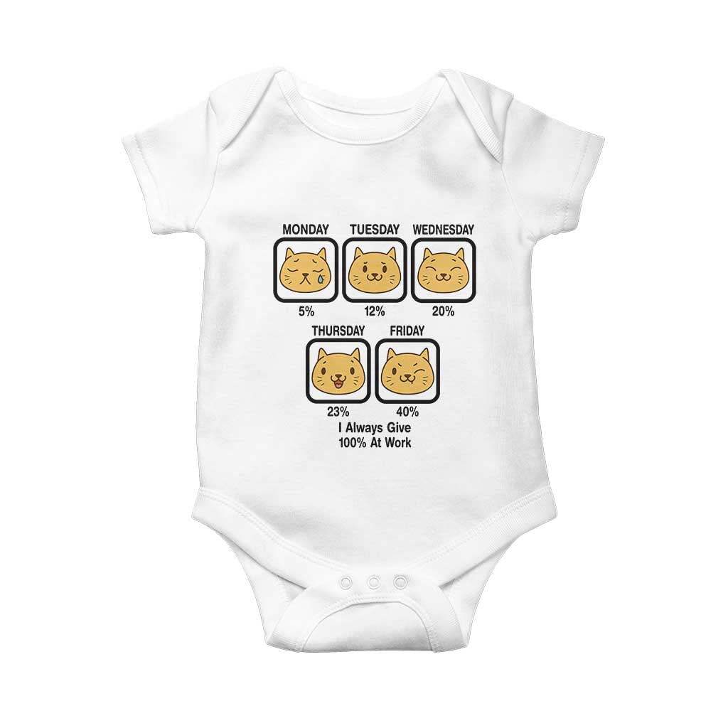 Funny Cat Office Mood Baby Onesie I Always Give 100% At Work Quote TS12 White Print Your Wear