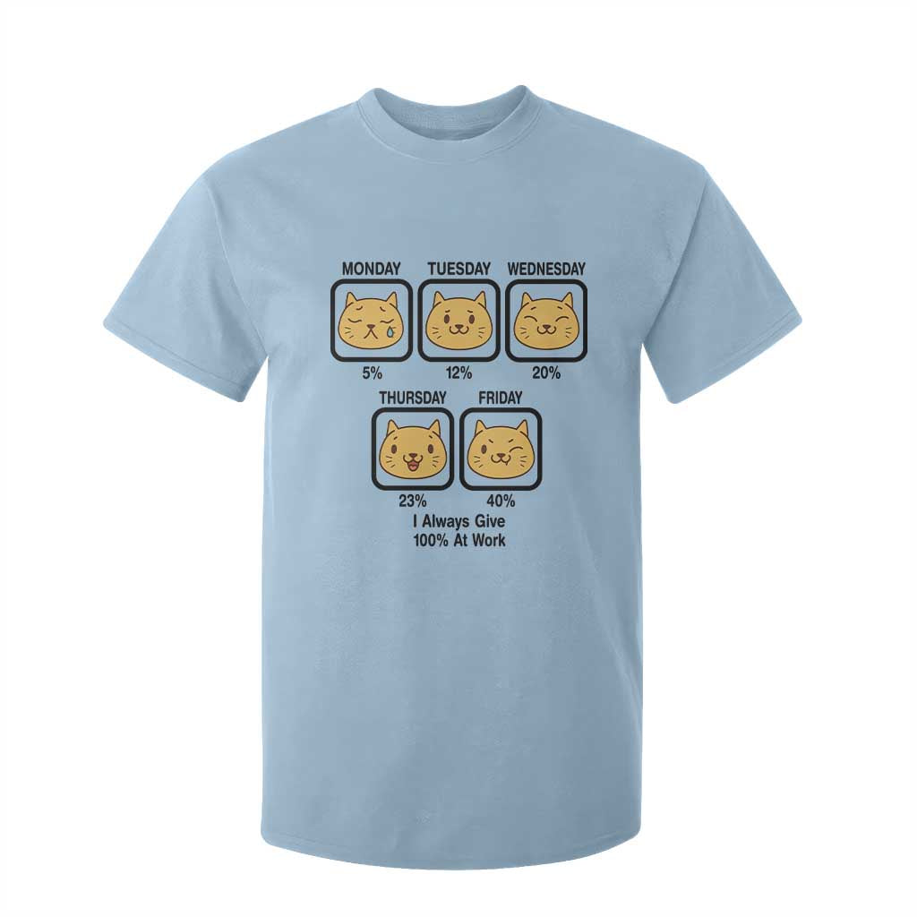 Funny Cat Office Mood T Shirt For Kid I Always Give 100% At Work Quote TS12 Light Blue Print Your Wear