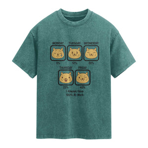 Funny Cat Office Mood Washed Cotton T-Shirt I Always Give 100% At Work Quote