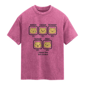 Funny Cat Office Mood Washed Cotton T-Shirt I Always Give 100% At Work Quote