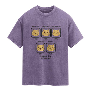 Funny Cat Office Mood Washed Cotton T-Shirt I Always Give 100% At Work Quote