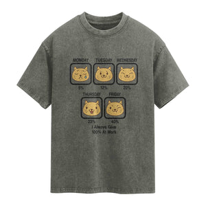 Funny Cat Office Mood Washed Cotton T-Shirt I Always Give 100% At Work Quote