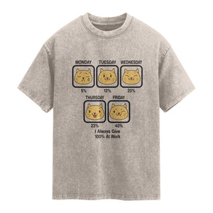Funny Cat Office Mood Washed Cotton T-Shirt I Always Give 100% At Work Quote