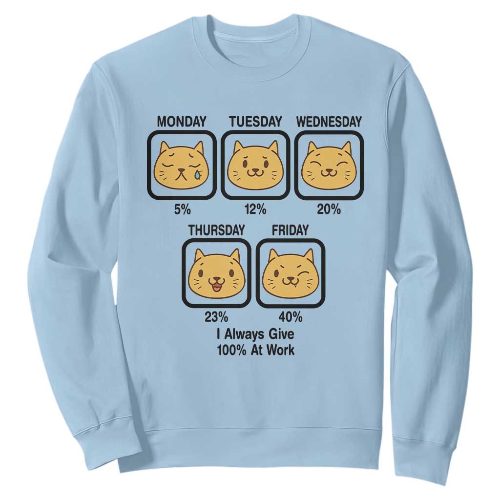 Funny Cat Office Mood Sweatshirt I Always Give 100% At Work Quote TS12 Light Blue Print Your Wear