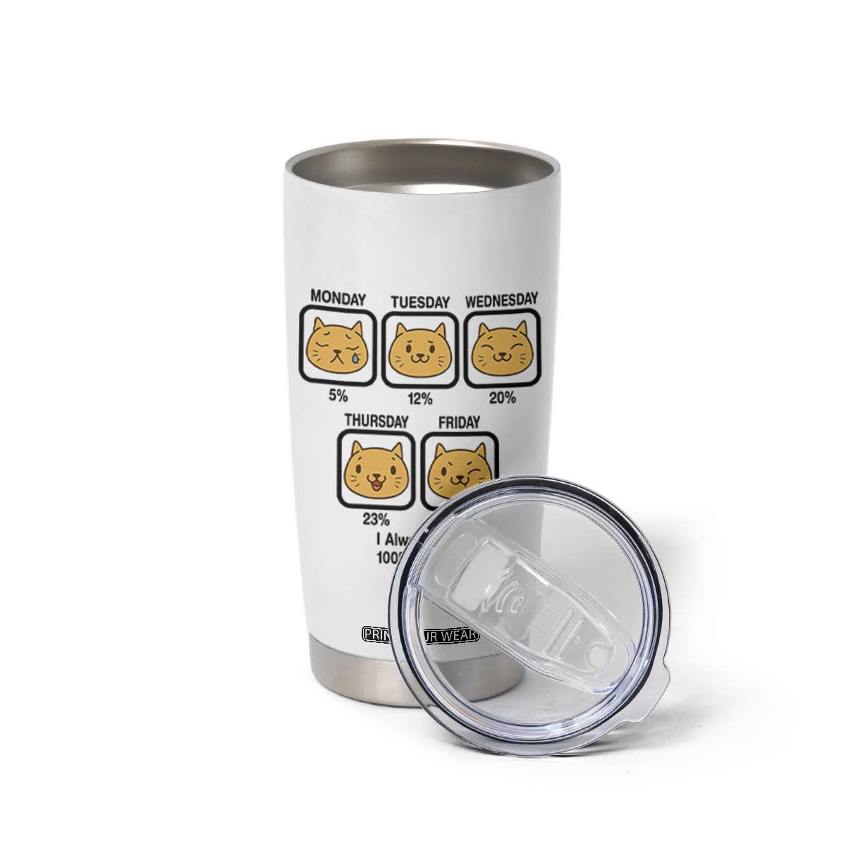 Funny Cat Office Mood Tumbler Cup I Always Give 100% At Work Quote TS12 Print Your Wear