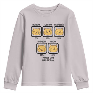 Funny Cat Office Mood Youth Sweatshirt I Always Give 100% At Work Quote TS12 Ice Gray Print Your Wear