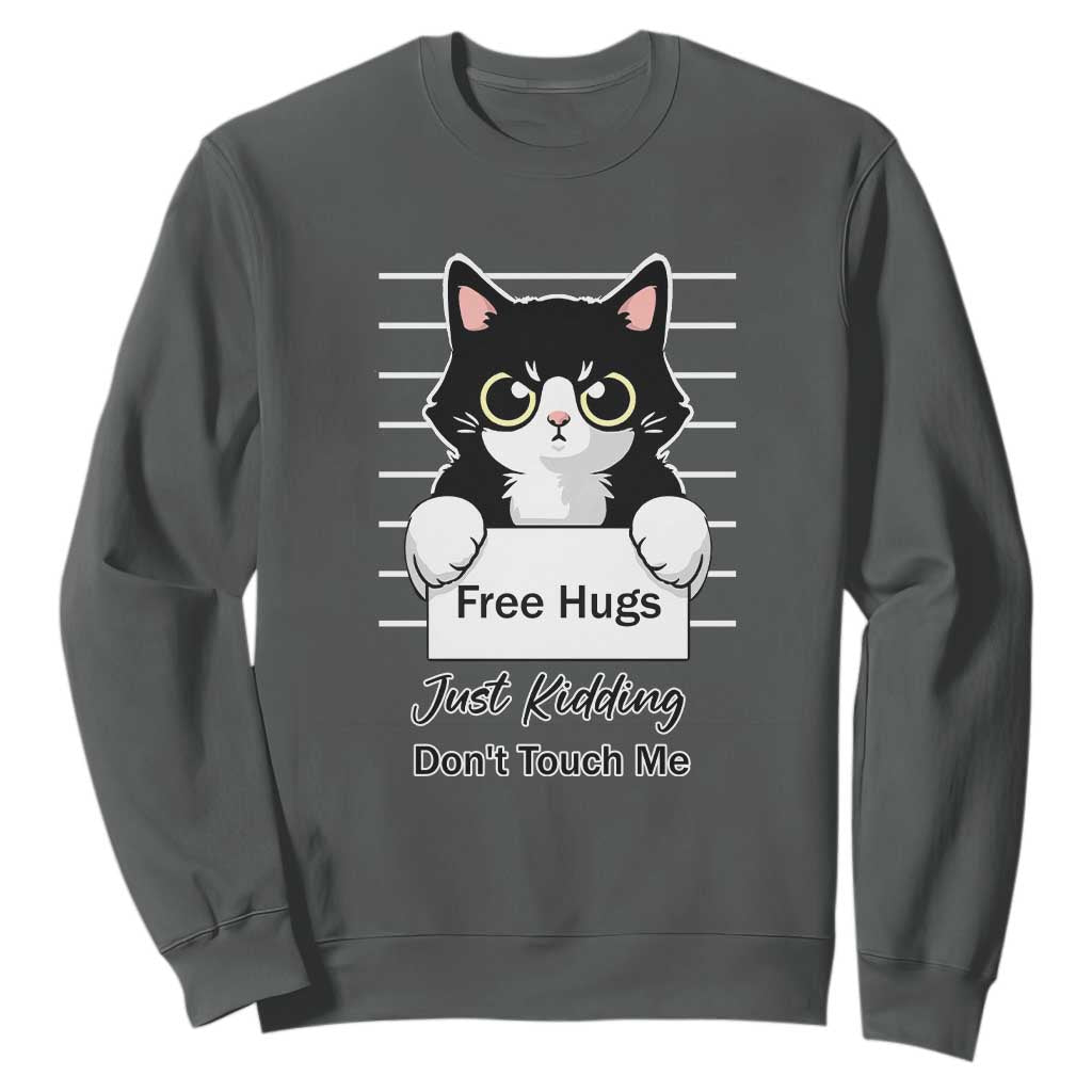 Funny Black Cat Quote Sweatshirt Free Hugs Just Kidding Do Not Touch Me TS12 Dark Heather Print Your Wear