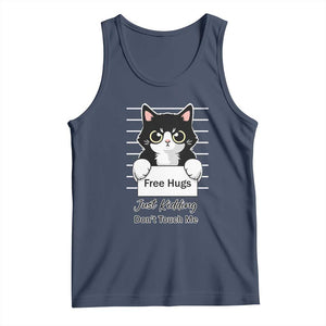 Funny Black Cat Quote Tank Top Free Hugs Just Kidding Do Not Touch Me TS12 Navy Print Your Wear