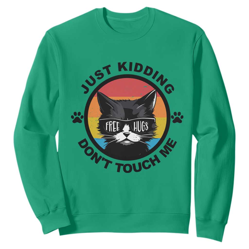 Black Cat Lovers Sweatshirt Free Hugs Just Kidding Do Not Touch Me Gift TS12 Irish Green Print Your Wear