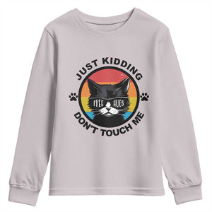 Black Cat Lovers Youth Sweatshirt Free Hugs Just Kidding Do Not Touch Me Gift TS12 Ice Gray Print Your Wear